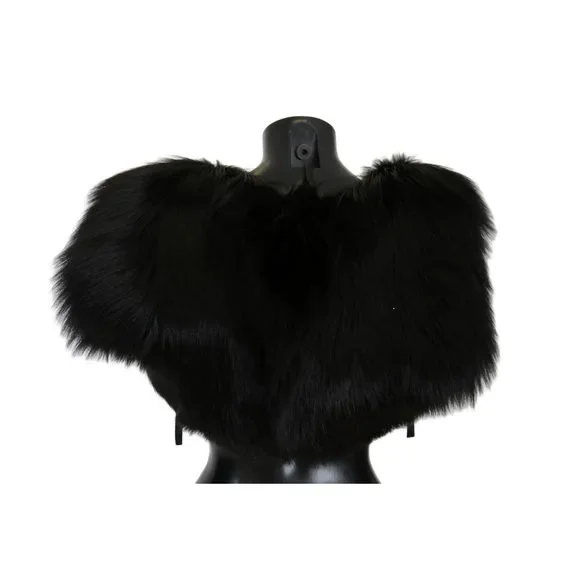 Dolce & Gabbana Elegant Black Silver Fox Fur Scarf - Picture 3 of 6